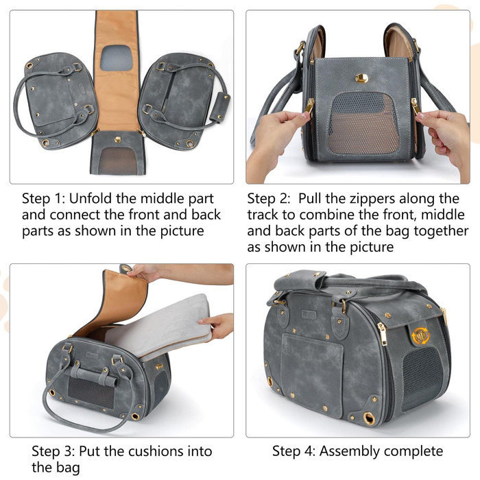 Сумка-переноска для собак та котів PetsHome, преміум-якість, сіра, водонепроникна, складна, 38 x 20 x 25 см