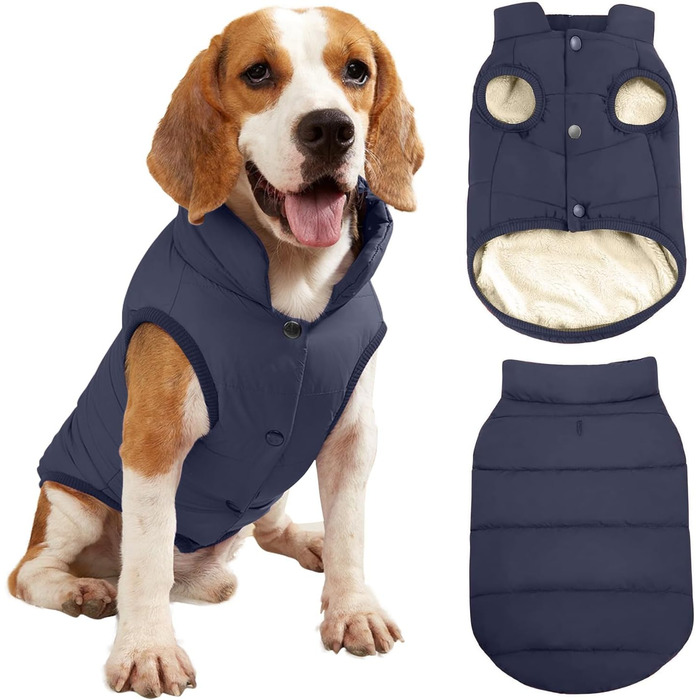 PETCUTE Зимовий теплий куртка для собак, водонепроникний, з отвором для шлейки, для малих, середніх та великих собак, Navy Blue