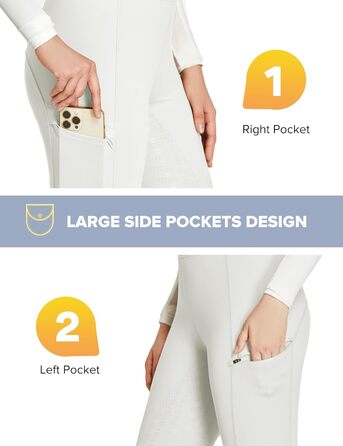 Легінси для верхової їзди FitsT4 для жінок та дівчаток, білі, з повним силіконовим покриттям, кишенею для телефону та петлями для ременя. Ідеально для верхової їзди та тренувань коней. Розмір M