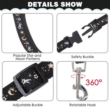 Шлейка для кота PAWCHIE з повідком та нашийником, вихідний замок, регульована, світиться в темряві, для кошенят, прогулянки на вулиці, чорний, середній