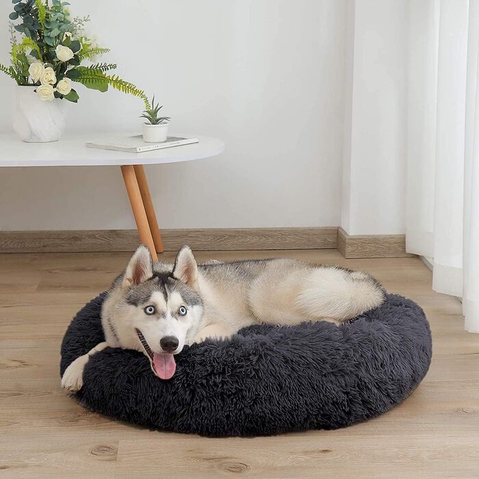 Ортопедичне ліжко для собак XL: кругла, зручна, з ефектом пам'яті, для великих собак, антистрес, миється, сірого кольору (M-70см)