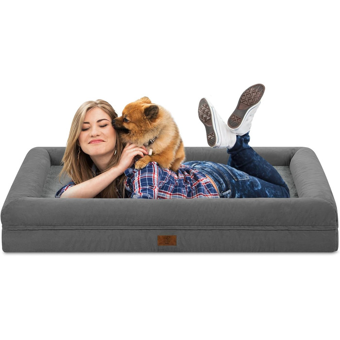 Велике ортопедичне ліжко для собак, темно-сіре, знімний валик для шиї, XL, 135x107x21 см