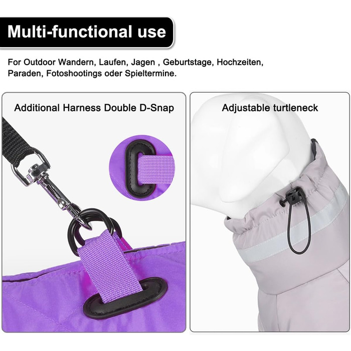 Водонепроникний теплий зимовий одяг для собак - куртка-манта для собак середніх та великих порід, фіолетовий, 5XL