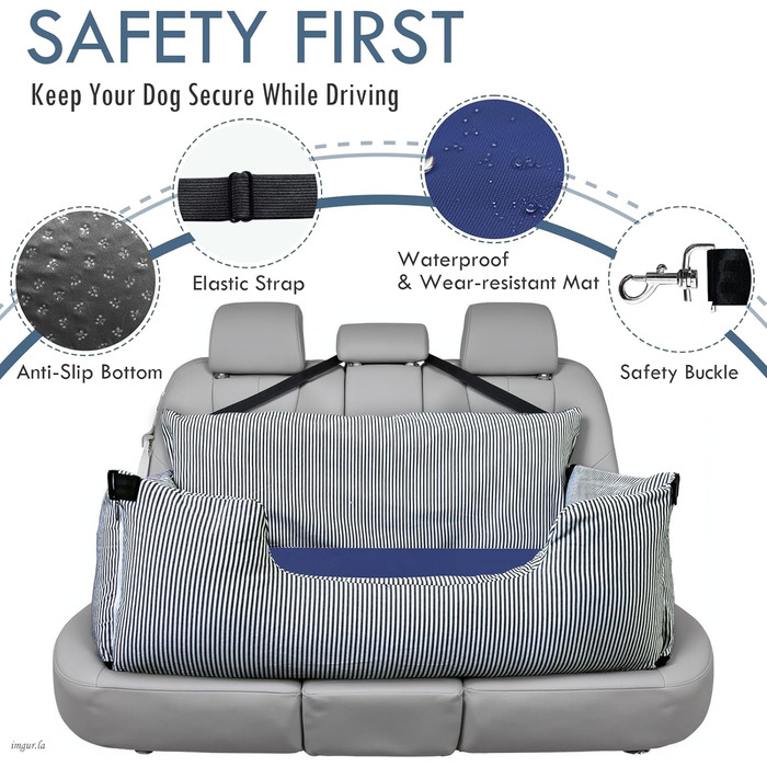 Автокрісло для собак LELEFIDO, великі породи до 36 кг, з підстилкою та 2 страхувальними ременями