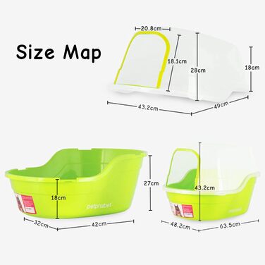 Великий туалет для котів Petphabet з кришкою, 63x48x43 см, XXL, зелений, для великих порід