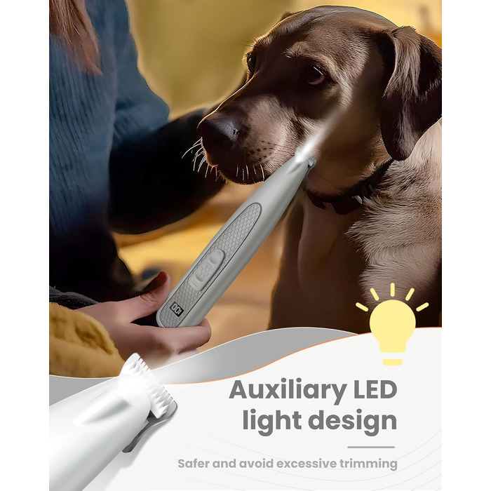 PAPMINI Безшумна машинка для стрижки котів з LED-дисплеєм, Type-C, акумулятор, стригучий інструмент для котів, бездротова машинка для стрижки кігтів, професійна машинка для стрижки лап, вух, обличчя, спини (білий)