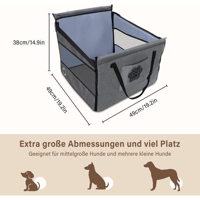 Автокрісло для собак - сіре автокрісло для малих та середніх собак, водовідштовхувальне, з сіткою та ременем безпеки, складане, підходить для будь-якого авто