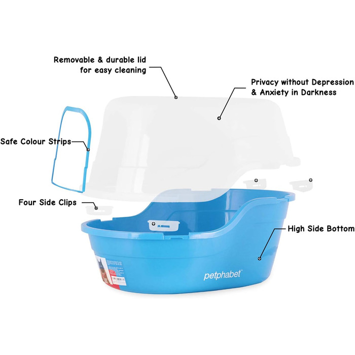 Великий туалет для кішок з кришкою XXL, Jumbo, блакитний, 63x48x43 см, для великих порід