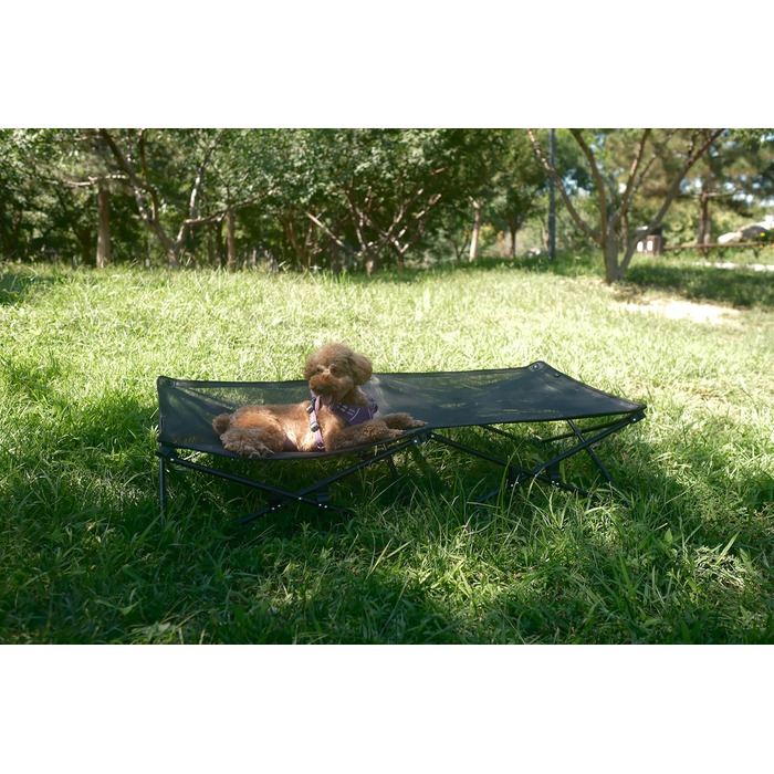 Ліжко для собак KingCamp підвищене, вуличне, чорне 57x57x23 см (L 132x68x29 см) - дихаюча сітка та фліс