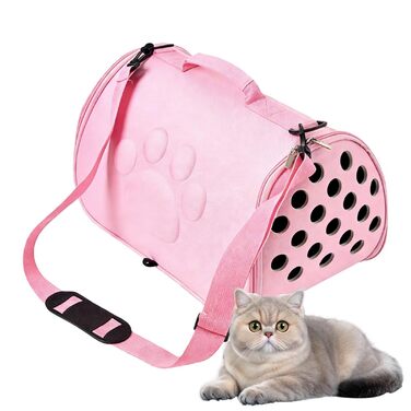 Транспортувальна сумка для котів та інших дрібних тварин – розкладна, з плечовим ременем, для подорожей, прогулянок, ветеринара | Рожева