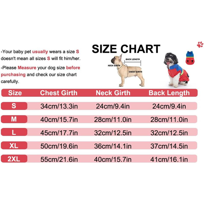 Зимовий теплий пуховик для собак з протекторними отворами, вітронепроникна куртка для холодної погоди, бавовна, костюм для цуценят, маленьких та середніх собак, розмір XL (S: Обхват грудей: 34 см/13.3 дюйма, Стиль 4: Червоний, Синій)