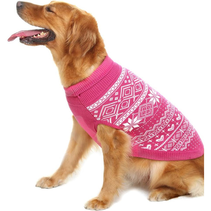 Пуловер для собак HOMIMP Argyle - теплий зимовий одяг для цуценят та дорослих собак. М'який теплий халат для дівчаток та хлопчиків. Халат для собак маленьких, середніх та великих порід. Червоний колір (M, рожевий)