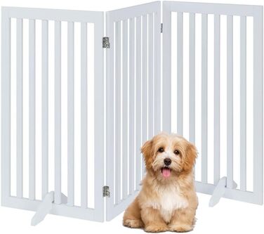 Захисний бар'єр для собак Unipaws, без свердління, дерев'яний, розкладний, для захисту сходів, воріт, каміну (3 елементи, 91 см), білий 153 x 91 см