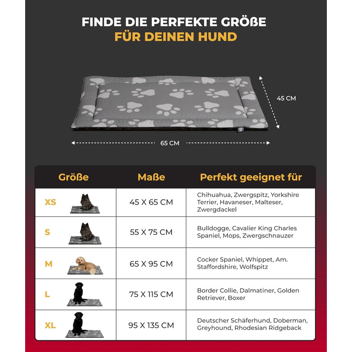 Літня ковдра для собак HS-Hundebett® з бавовни з наповнювачем та антиковзким покриттям XS (45x65 см) – М'яка ковдра для собак на літо – Працює в пральній машині та довговічна – Легка літня ковдра для собак – Лапка Антрацит, Made in DE Лапка Антрацит 45x65