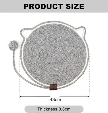 Килимок для котів KUIRUNRX® з сизалю, з іграшкою, захист меблів, натуральний килимок для дряпання, сизалевий килимок для котів, килимок-лежанка, бавовняне та льоноподібне мотузкове покриття