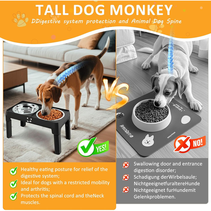 Підвищений годівниця для собак з регулюванням висоти, 5 рівнів, для малих, середніх та великих собак, годівниця-станція з 2 мисками з нержавіючої сталі, складна та протиковзка, для здоров'я суглобів та без BPA