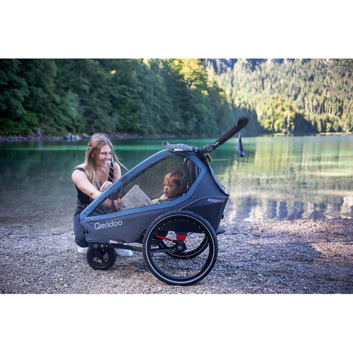 Qeridoo Kidgoo 1 Navy Blue - Причіп для велосипеда, прогулянковий візок для дітей, тренажер для ходьби, 38л, з амортизацією та ARS
