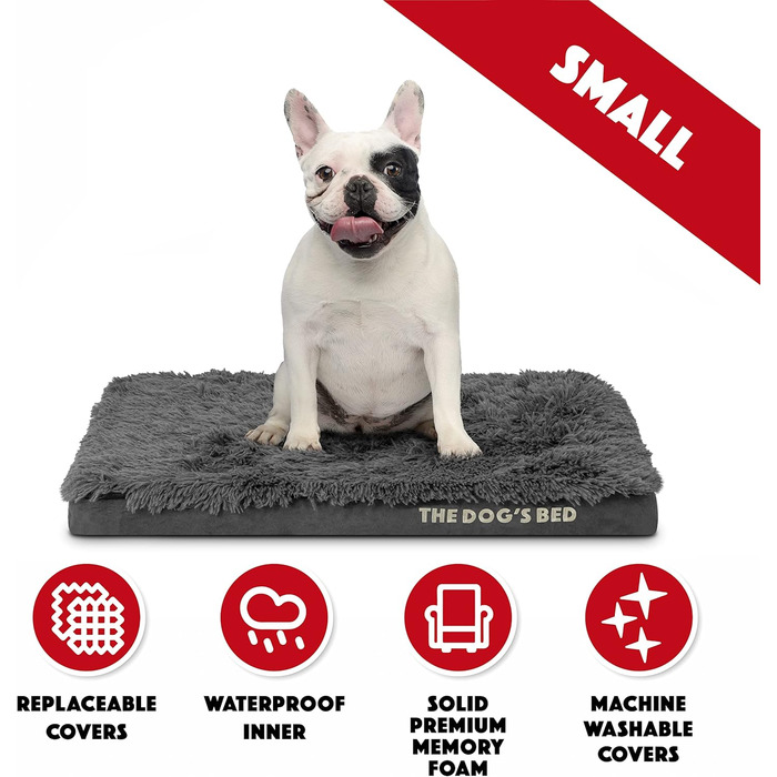 Ортопедичне ліжко для собак, велике, з штучного хутра, 101 x 64 x 10 см, вологостійке, з Memory Foam (матрац 71 x 48 x 5 см, сіре хутро)