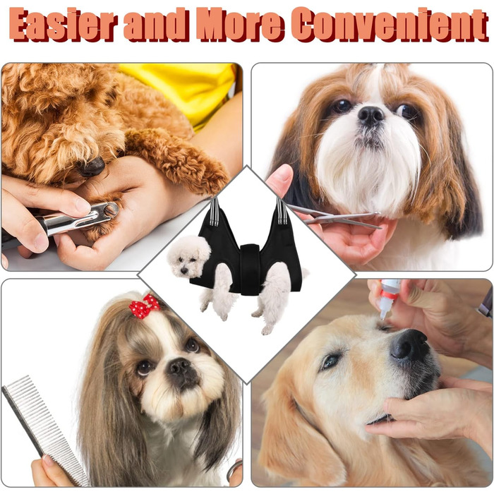 Набір для догляду за тваринами: лежанка-гамак, інструмент для стрижки кігтів, нашийник для грумінгу, фіксатор, петля для грумінгу, дихаюча сумка для тварин, помічник для маленьких тварин, догляд за кігтями (чорний, 5 шт.)
