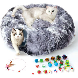 Туннель для котів FURRYPAWS XXL 3-в-1 – 160 см, ліжко, регульований, дихаючий, металевий каркас, складаний, для великих котів та дрібних тварин (темно-сірий з іграшкою)