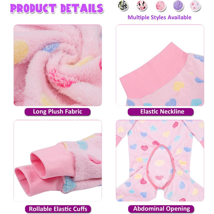 Теплий зимовий костюм-піжама для собак середніх та великих порід (XXXL, Рожеве серце)