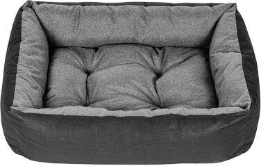 Лягушковий лежак для собак SuperKissen24: лежанка-кошик, лежанка-софа для собак маленьких, середніх та великих порід - миється - розмір M - чорний та сірий - льон, 70x55 см (1 шт.)
