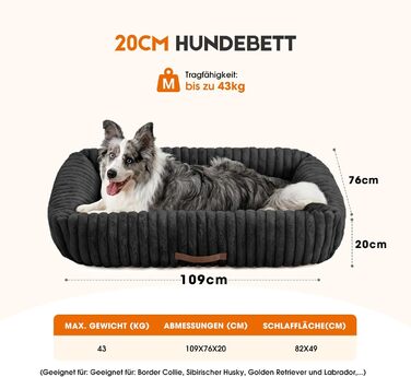 Ортопедичний лежак для собак великих порід, лежанка для собак з підголовником, знімний, миючий мат, лежанка-софа з ручками, чорний, 109x76x20 см, XL