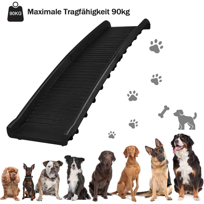 Рампа для собак, складана, для автомобіля, пластикова, антиковзаюча, до 90 кг, 156 x 40 см