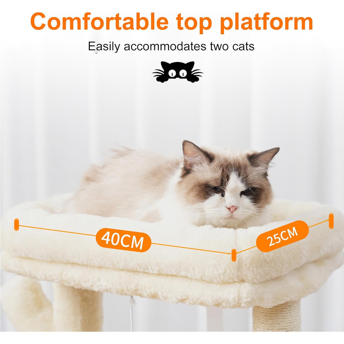 Котячий будиночок Heybly Kratzbaum: 100 см, з платформою, печерею, 2 гамаками та іграшками. Активний котячий будиночок, HCT006SW (Бежевий)