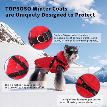 Тепла зимова жилетка для собак з начосом, світловідбиваючими смугами, червона (M)