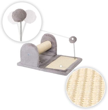 Котячий будиночок Lionto з дряпалкою, іграшкою та мотузкою, 40x30 см, сірий