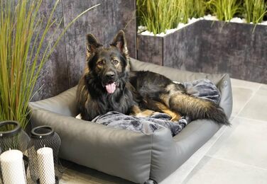 4L Textil Hundebett Mario: Квіткове ліжко для собак з штучної шкіри, 100x70 см, сірий колір