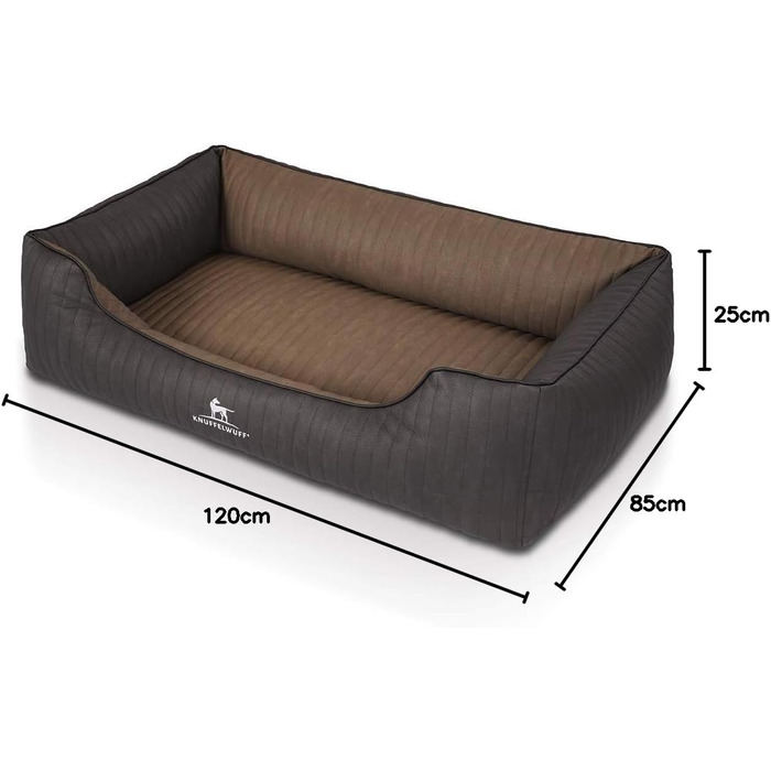 Ортопедичне собаче ліжко Knuffelwuff Outback XXL з лазерного стеганого штучного шкіряного покриття, 120 x 85 см - знімний чохол - легко мити - для великих, середніх та маленьких собак (Чорний/Бежевий, L 120 x W 85 x H 25 см)