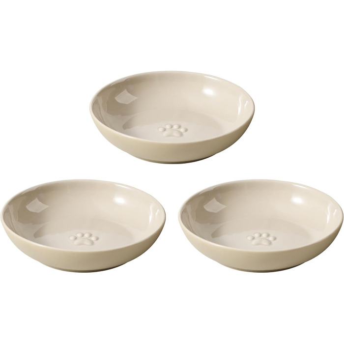 Миски для котів Havniva, кераміка, широкі, для вусів, набір 3 шт., годівниця та поїлка, запобігають втомі вусів, 14 см, вінтажний лате