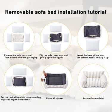 Котяче ліжко-софа, м'яке та пухнасте, 60x45x20 см. Підходить для котів та маленьких собак. Знімний, пральний чохол, антиковзаюча підкладка.