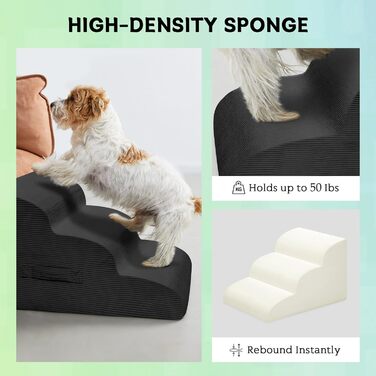 Сходинки для собак маленьких порід, 4-ступеневі, для ліжок та диванів, з неслизьким покриттям, знімний чохол (чорний)