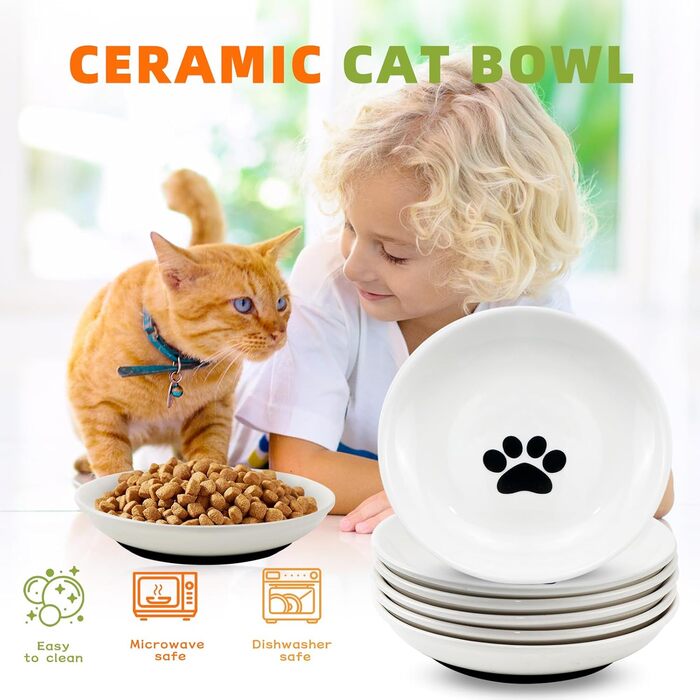 Набір мисок для котів GMMG, 6 шт. з кераміки, плоскі, для корму, миски для котів