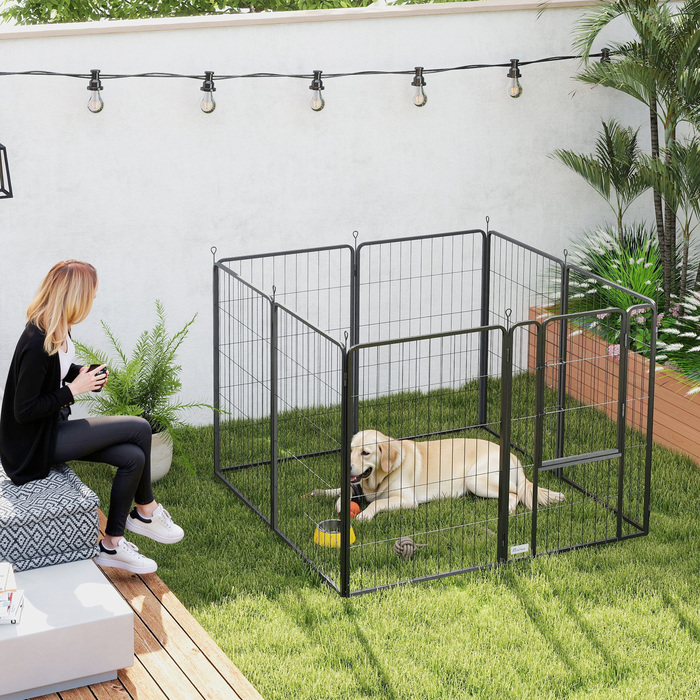 PawHut Puppy Playнеж 8-сторонній Щенячий біг з 8 сітчастими пластинами Двері Грунтові шипи Гнучкий складаний захисний брезент Вольєр для вільного вигулу Собачий манеж висотою 100 см для собаки Кішка Щенячі ворота для внутрішнього приміщення на вулиці | Ао