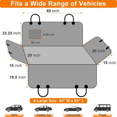 Автомобільний чохол на сидіння для собак, XL, чорний, водовідштовхуючий, антиковзаючий, 600D, для SUV, позашляховиків та вантажівок