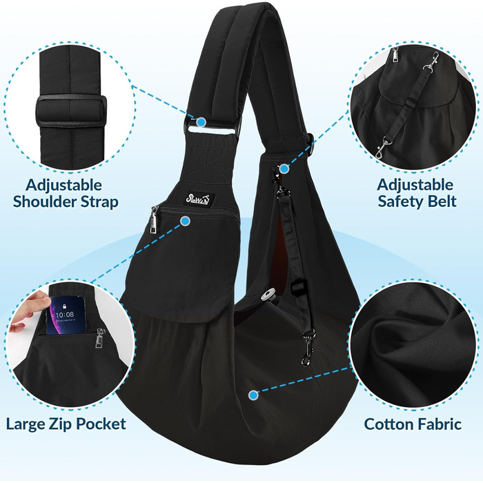 Сумка-переноска для собак SlowTon, зручна переноска для тварин з регульованим плечовим ременем та передньою кишенею, ідеальна для прогулянок та подорожей