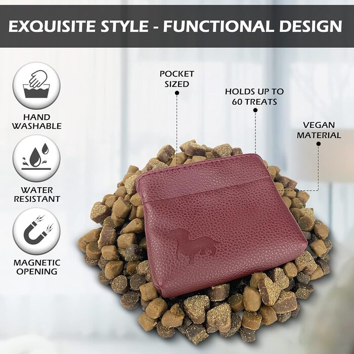 Сумка для ласощів для собак Swaggly – чорна з червоною/каштановою внутрішньою стороною, з магнітною застібкою