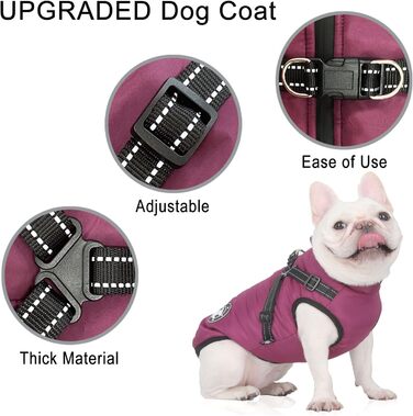 Водонепроникний теплий жилет для собак Французького бульдога, жилет для собак з кріпленням для шлейки, різні розміри, фіолетовий, розмір 10 (обхват грудей 31-36 см)