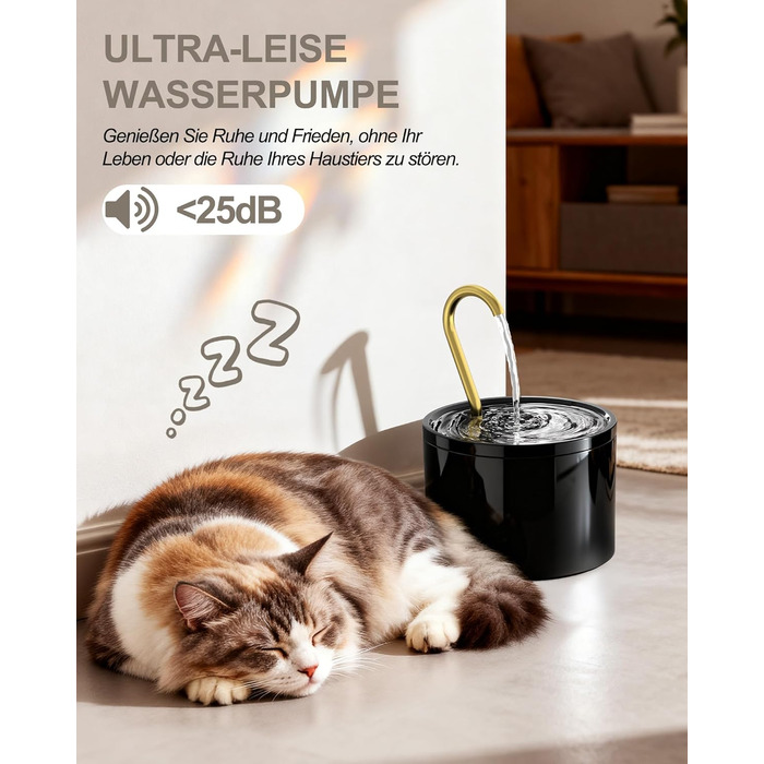 Керамічний фонтан-поїлка для котів та малих собак Kittyspout, 1.2 л, 3 режими потоку води, мідна трубка, безшумний, чорний (2 фільтри в комплекті)