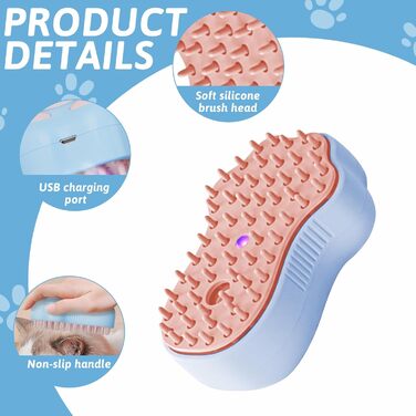 Щітка для тварин з водою: для котів та собак (коротко- та довгошерстих), самоочисна, з резервуаром для води та розпилювачем, для масажу, догляду та видалення шерсті (рожева, синя, зелена) (2 сині)