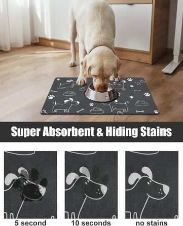 Нековзна килимок під миску для собак та котів: чорний, 40x60 см. Швидковисихаючий, легко миється. Килимок для годівлі тварин