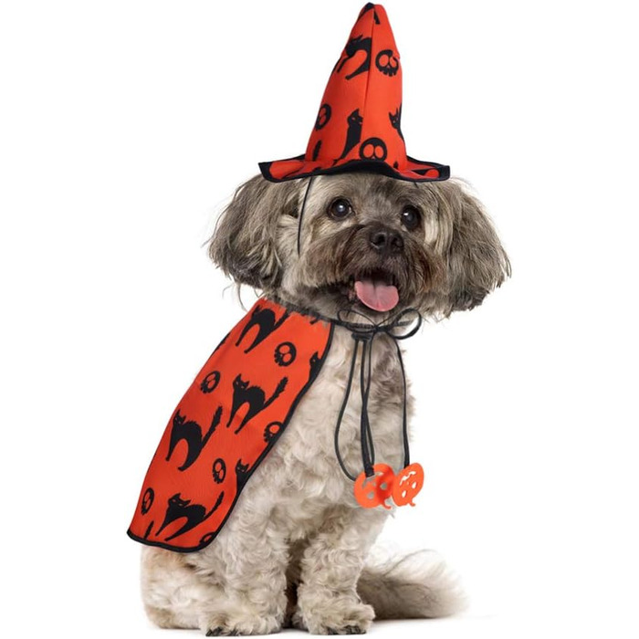 Костюм для собак на Хелловін POPETPOP – костюм чарівника для домашніх тварин, мантия з капелюшком відьми, для цуценят та котів, костюм на Хелловін