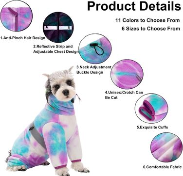 Теплий зимовий одяг для собак, регульований, флісовий комбінезон з кільцем D, для маленьких собак, колір Batik Blue, розмір S (XX-Large), колір краватки фіолетовий