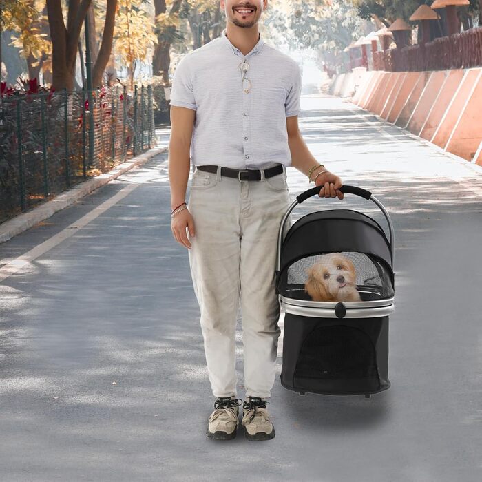 Візок для собак та котів, складаний, чорний, 50x60 см