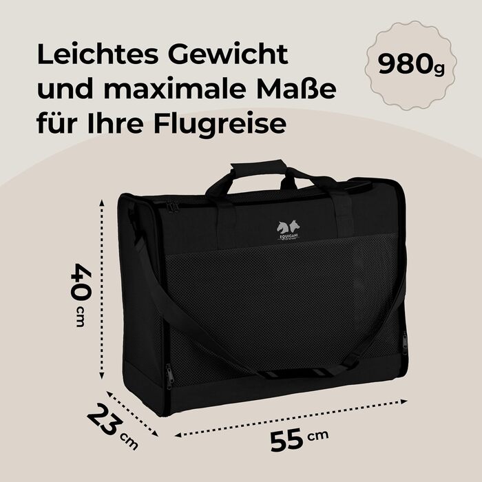 Сумка-переноска для собак та котів Equicani® 55x40x23 см, чорна | Зручна для подорожей, літака, авто