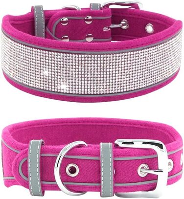 Нашийник для собак Haoyueer зі стразами, блискучий, з м'якої замші, світловідбиваючий, великий, з кристалами, для середніх та великих собак, рожевий (M:15-19 см, S:12-15 см)